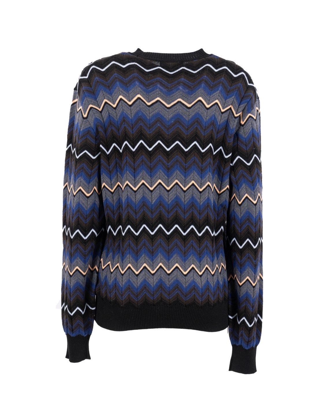 shop MISSONI  Paricollo: Missoni pullover girocollo in misto lana fantasia zig zag.
Pullover girocollo.
Motivo zig zag.
Profili a contrasto.
Composizione: 55% cotone, 45% lana.
Made in Romania.. US24WN0R BK039V-SM9H2 number 5230588